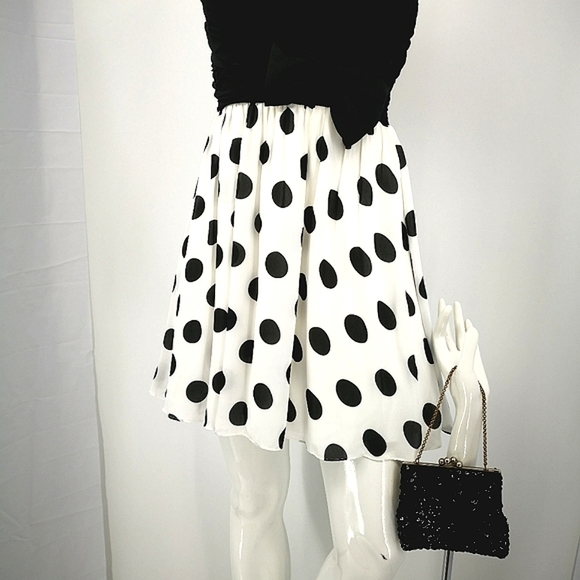 B. Smart Junior’s 3 Black & White Polka Dot Pattern Formal Strapless Mini Dress - Picture 4 of 8